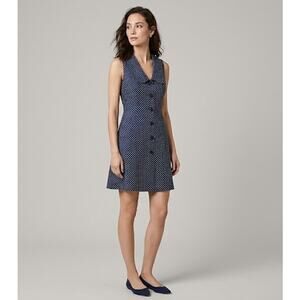 Caroline Constas Polka Dot Mini Dress Sz 4 Linen Blend Navy Nautical Sailor